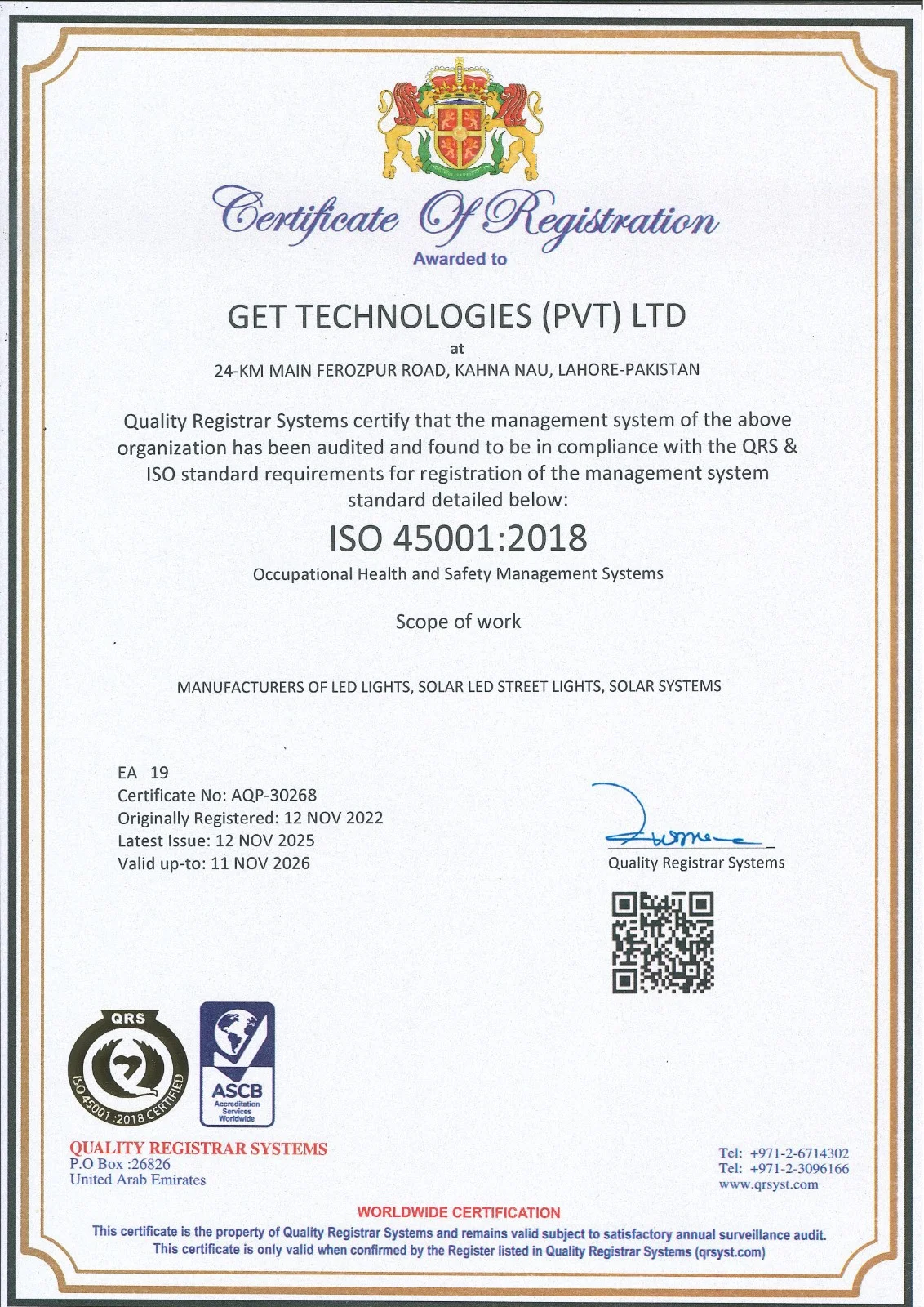 ISO 45001:2018 Certificate of Registration