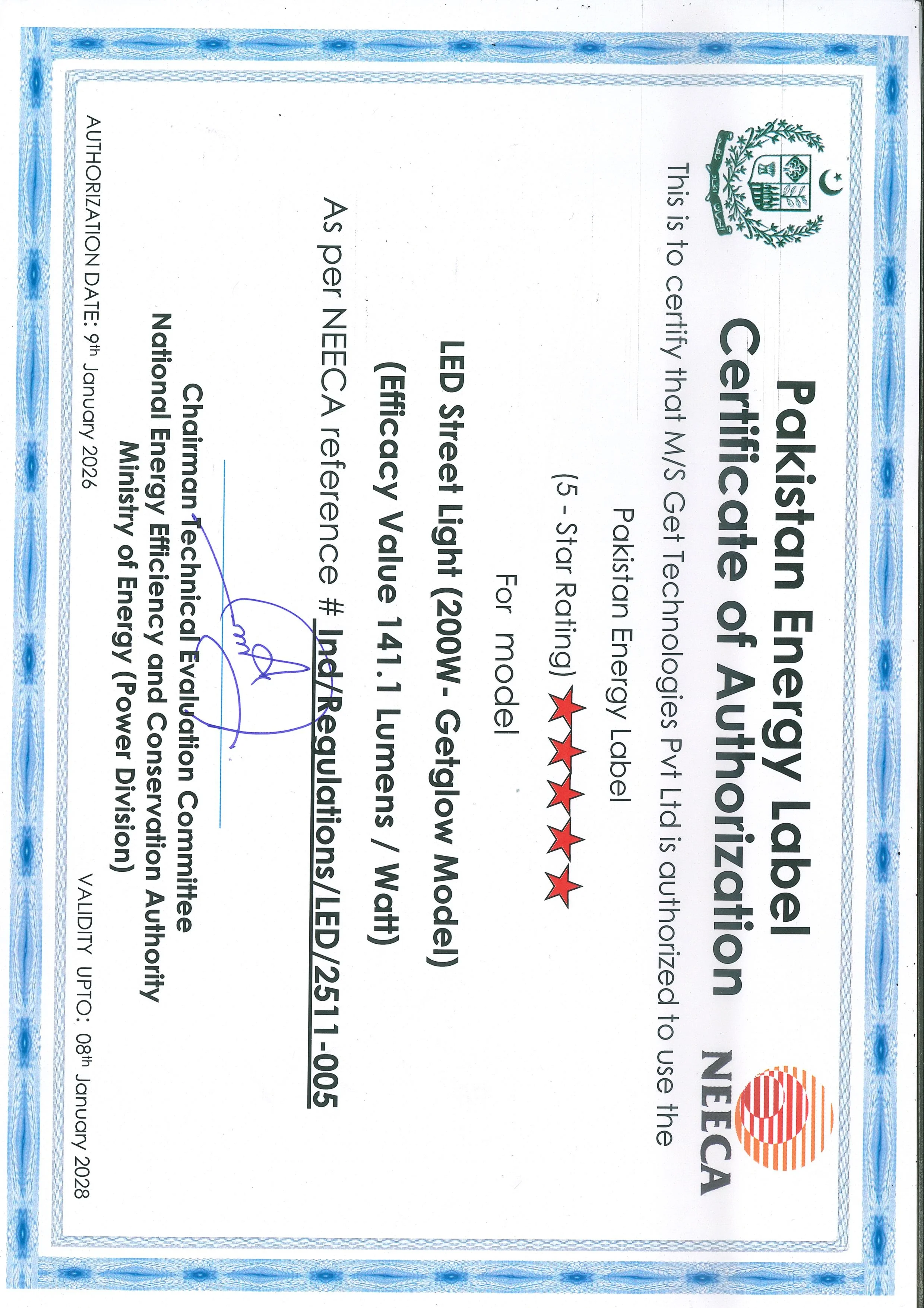 NEECA Registration GETGLOW Certificate