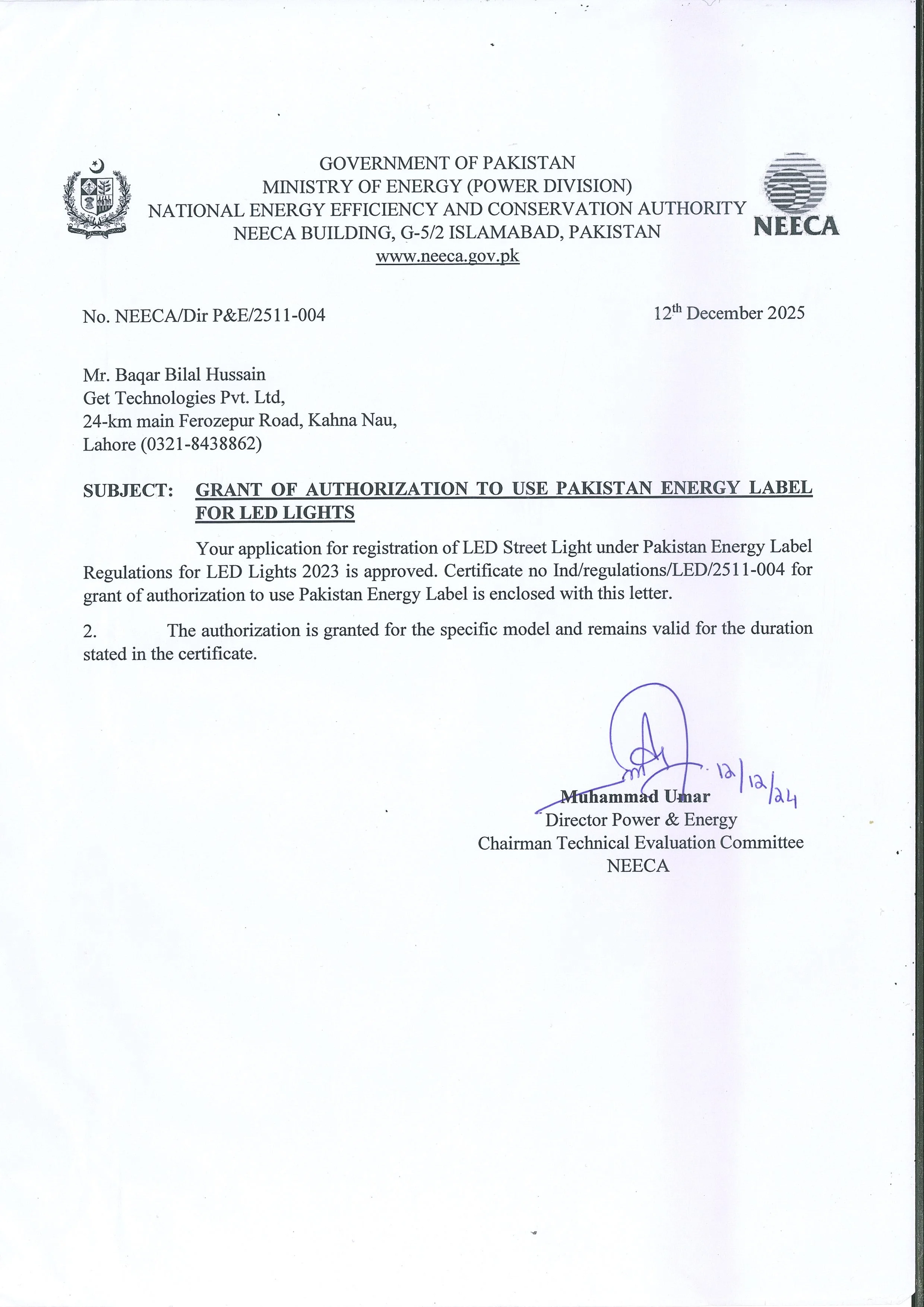 NEECA Registration Letter