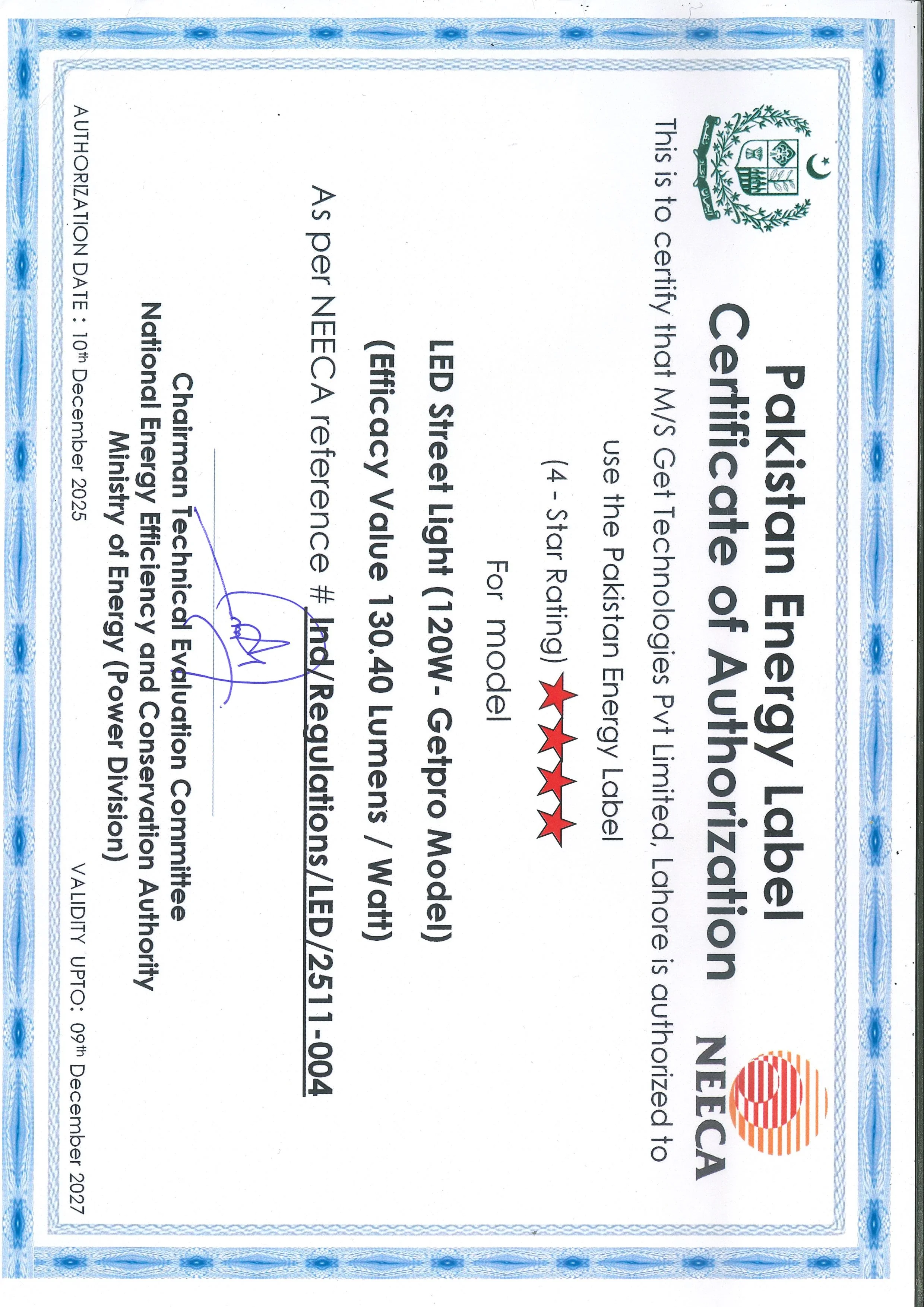 NEECA Registration Certificate